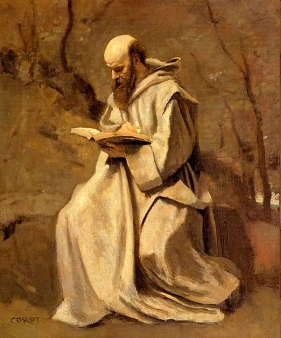 Mönch liest Buch von Jean Baptiste Camille Corot